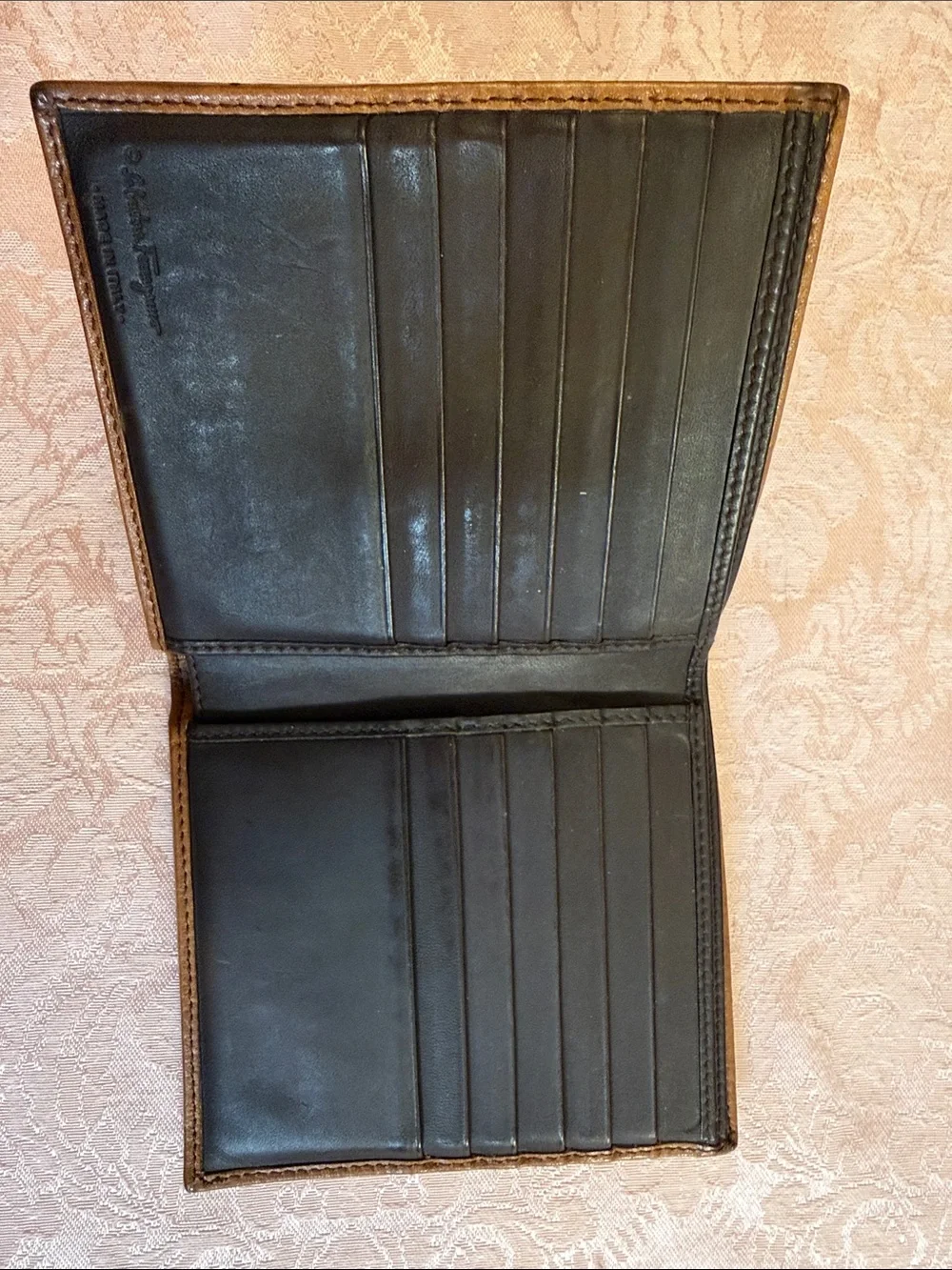 Salvatore Ferragamo Tan Pebbled Leather Bi-Fold Wallet